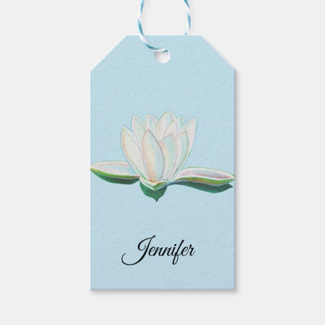Personligen White Lotus Flower Illustration Presentetikett (Framsidan)