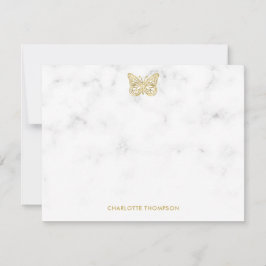 Personligen White Marble och Guld Butterfly Anteckningskort