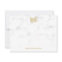 Personligen White Marble och Guld Butterfly