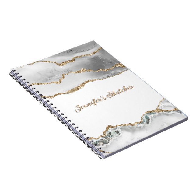 Personligen White och Guld Glitter Agate Girly Anteckningsbok (Högra Sidan)