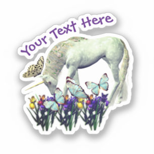 Personligen White Unicorn Butterflies Flowers Klistermärken