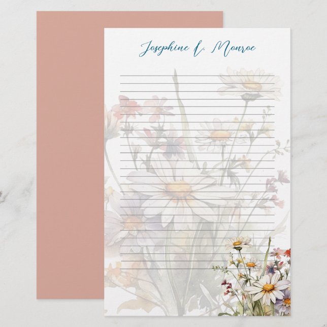 Personligen Wildblommor Skriv papper lindat (Fram/baksida)
