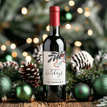 Personligen Winter Foliage Happiest Helgdagars Vinflaska Etikett<br><div class="desc">Festive helgdag lövs and bär,  juletiketter Vin Flaska. Underbar för julfester i party,  restauranger och helgdag. De här flaska-etiketterna kommer säkert att imponera på dina gäster. Kontakta mig om du behöver hjälp.</div>