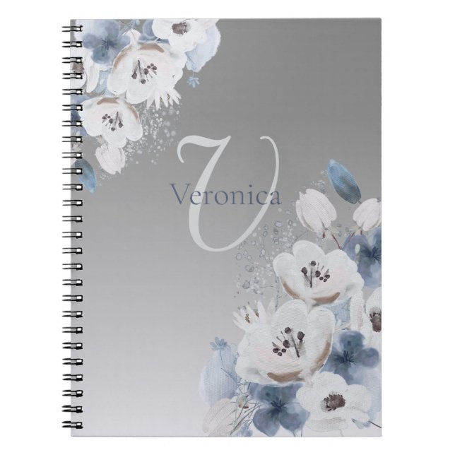 Personligen Winter Watercolor Blommigt Monogram Anteckningsbok (Framsidan)