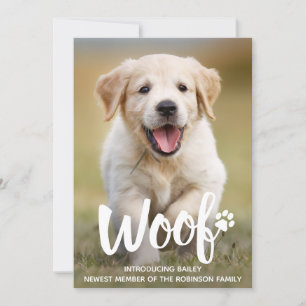 Personligen Woof Cute Puppy Photo Hund New Pet Meddelande