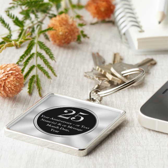 Personligens 25:e arbetsårsdag ger alla FÄRG Fyrkantig Silverfärgad Nyckelring (Sidan)