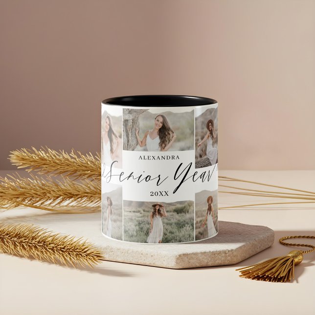 Personligens äldre fotokollage för år Två-Tonad mugg (Personalized Senior Year Photo Collage Keepsake Two-Tone Coffee Mug)