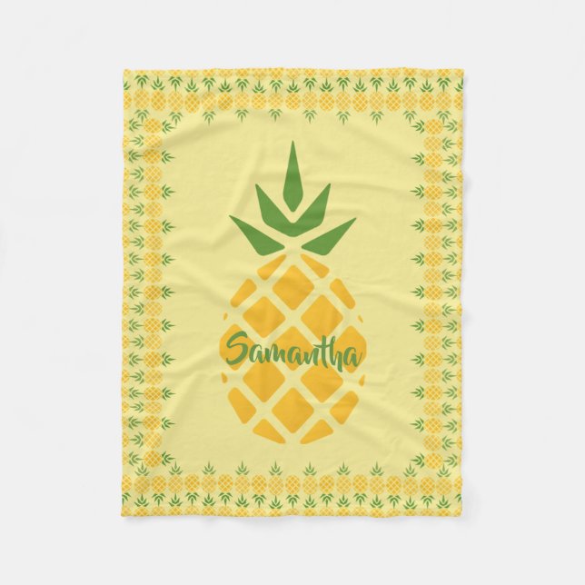 Personligens ananas, ändringsbar Gult, bakgrund Fleecefilt (Framsidan)