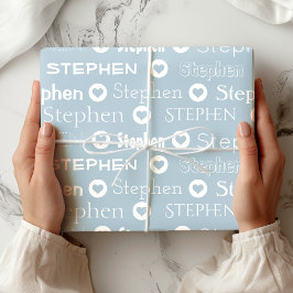 Personligens anpassade namn Blue Heart Mönster Presentpapper