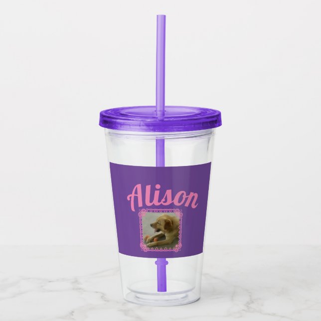 Personligens Anpassade Rosa och Lila Take Away Mugg (Framsida)