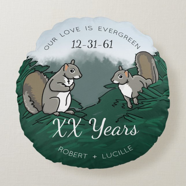 Personligens årsdag Evergreen Kärlek Squirrels Rund Kudde (Framsidan)
