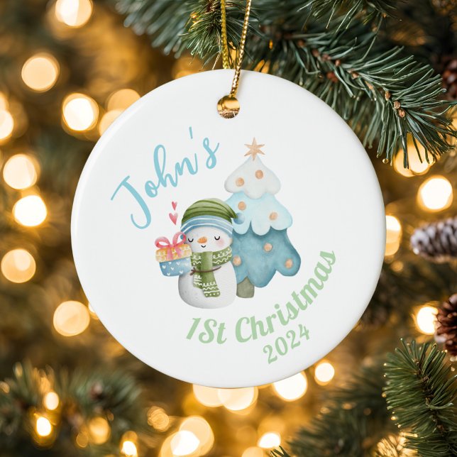Personligens Baby första jul med foto Julgransprydnad Keramik (Skapare uppladdad)