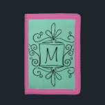 Personligens barnplånbok med söt, snabbt monogram<br><div class="desc">Personlig ungar plånbok med söt,  snabbt monogram. Cute Birthday eller julklapp för små flickor. Anpassningsbar med ditt barns namn eller monogram brev. Gör en till ditt barnbarn,  dotter,  barndotter osv. Färgstark rosa med snurrar.</div>