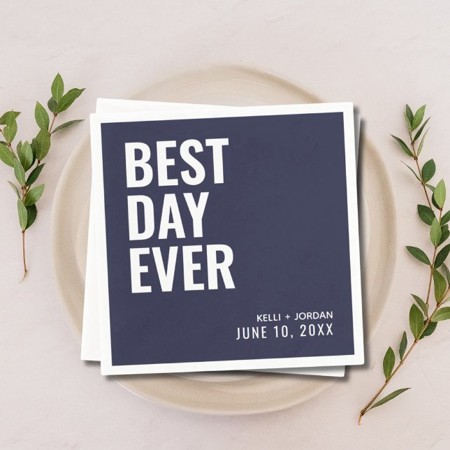 Personligens bästa dag någonsin i Bröllop Pappersservett (Personalized Navy Blue Best Day Ever Wedding Napkins
)
