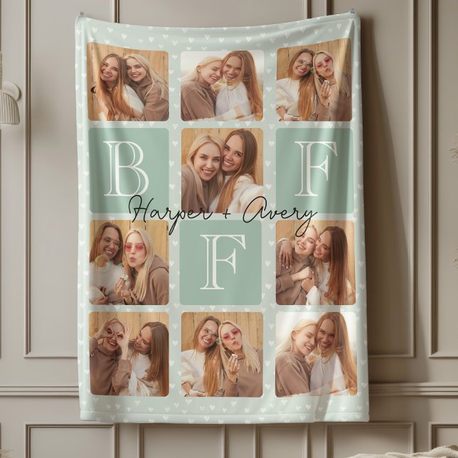 Personligens bästa vänner för 9 Photo Collage Fleecefilt (Celebrate your unbreakable bond with this "Best Friends Forever" photo blanket! )