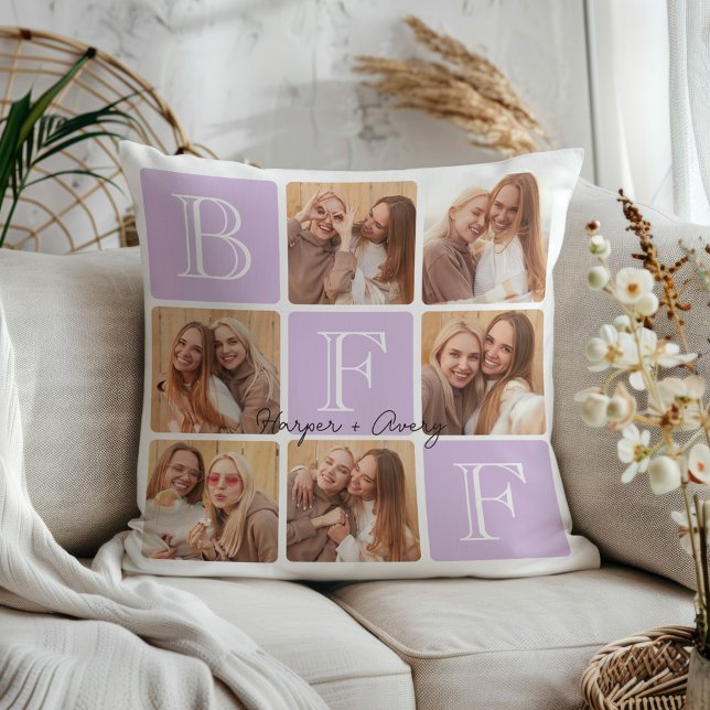 Personligens bästa vänner över 6 fotokollage kudde (Celebrate your unbreakable bond with this "Best Friends Forever" photo pillow! )