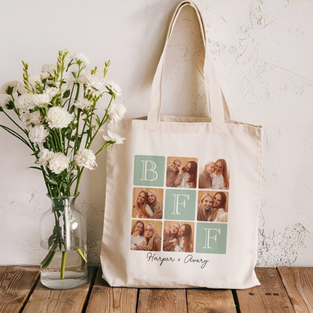 Personligens bästa vänner över 6 fotokollage tygkasse (Celebrate your unbreakable bond with this "Best Friends Forever" photo tote bag! )