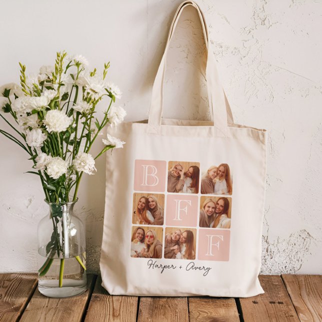Personligens bästa vänner över 6 fotokollage tygkasse (Celebrate your unbreakable bond with this "Best Friends Forever" photo tote bag! )