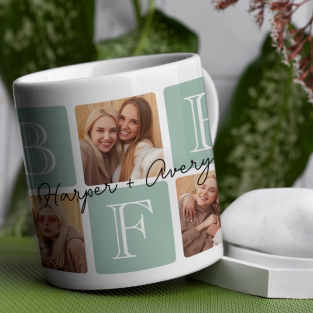 Personligens bästa vänner över 7 fotokollage kaffemugg (Celebrate your unbreakable bond with this "Best Friends Forever" photo mug! )
