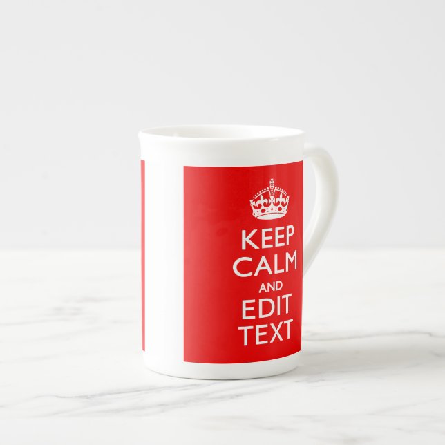 Personligens Behålla, Lugn och text på rött Benporslin Mugg (Framsida höger)