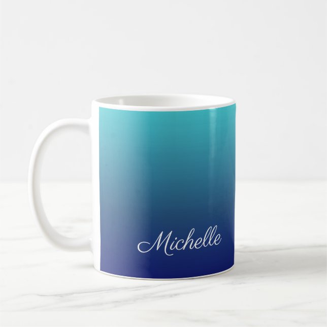Personligens blå ombre-övertoning kaffemugg (Vänster)