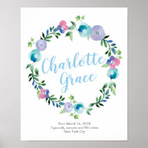 Personligens Blommigt lila blått födelsetal poster