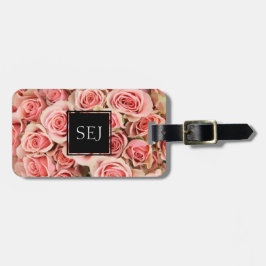 Personligens Blommigt, Rosa ros (Monogram & ID) Bagagebricka