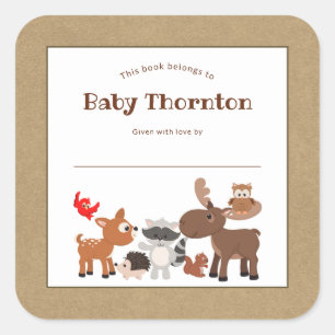 Personligens bokmärke, skogsdjur fyrkantigt klistermärke