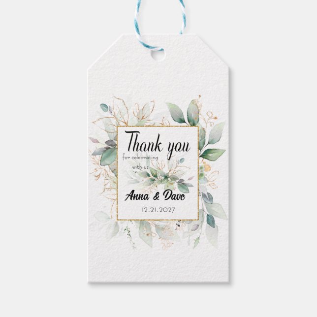 Personligens botaniska bröllopsfavoriter Tack Presentetikett (Framsidan)