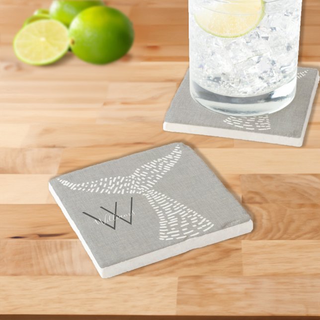 Personligens efternamn Nautical Whale Svan Art Stenunderlägg (Personalized Last Name Nautical Whale Tail Art Stone Coaster)