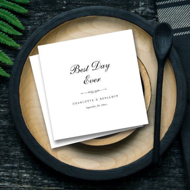 Personligens Elegant "Bästa dagen någonsin" Bröllo Pappersservett (Personalized Elegant 'Best Day Ever' Wedding Napkins)
