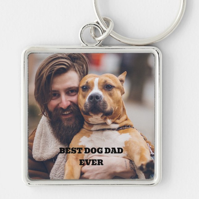 Personligens favoritfoto hund pappa någonsin fyrkantig silverfärgad nyckelring (Framsidan)