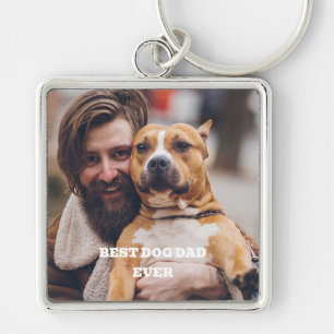 Personligens favoritfoto hund pappa någonsin fyrkantig silverfärgad nyckelring