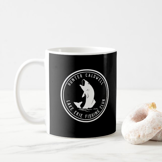 Personligens fiskememblem svart och w kaffemugg (Med munk)