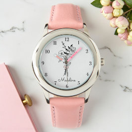 Personligens födelsemånadsblomma för hennes Blommi Armbandsur
