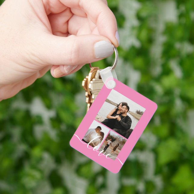 Personligens foto- och textfoto-kollage nyckelring (Hand)