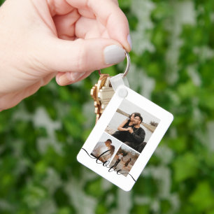Personligens foto- och textfoto-kollage nyckelring