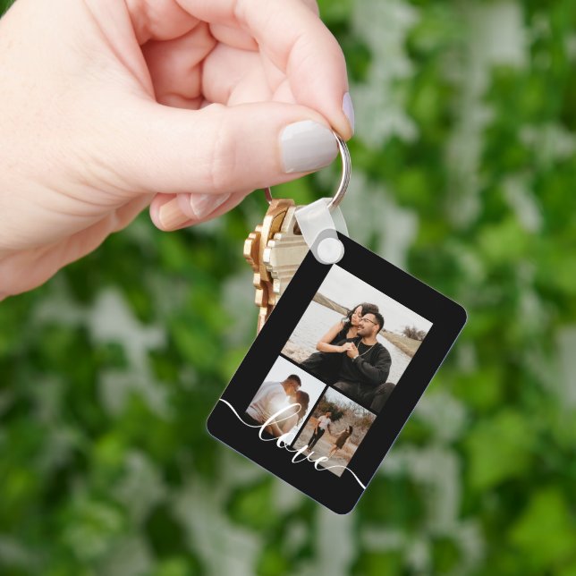 Personligens foto- och textfoto-kollage nyckelring (Hand)