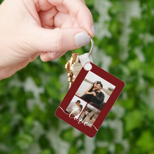 Personligens foto- och textfoto-kollage nyckelring (Hand)