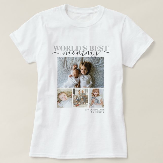 Personligens foto- och textfoto-kollage t shirt (Design framsida)