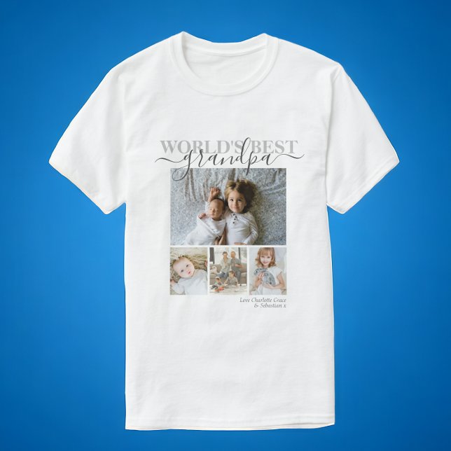 Personligens foto- och textfoto-kollage t shirt (Personalized Photo and Text Photo Collage T-Shirt from Ricaso. World's best Grandpa or change text)