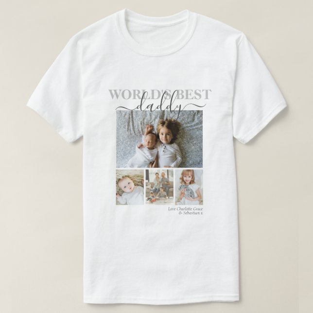 Personligens foto- och textfoto-kollage t shirt (Design framsida)