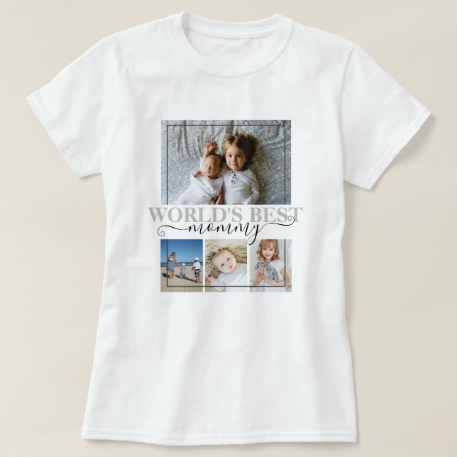 Personligens foto- och textfoto-kollage t shirt (Design framsida)