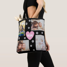 Personligens fotokollage för mamma black Tote Tygkasse