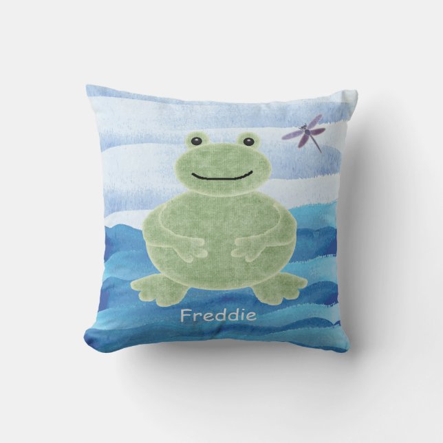 Personligens Grönt Frog Pillow med Dragonfly Kudde (Framsida)