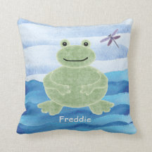 Personligens Grönt Frog Pillow med Dragonfly