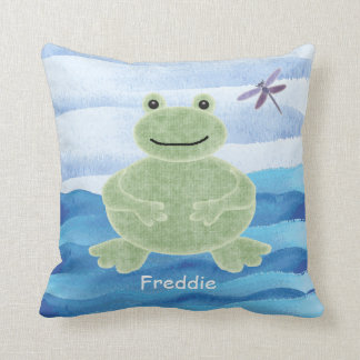 Personligens Grönt Frog Pillow med Dragonfly Kudde