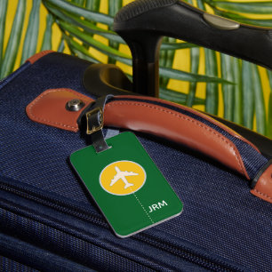 Personligens Grönt/Gult Flygplansresor Bagagebricka