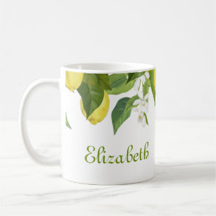 Personligens Gult Citrus Watercolor Lemons Kaffemugg
