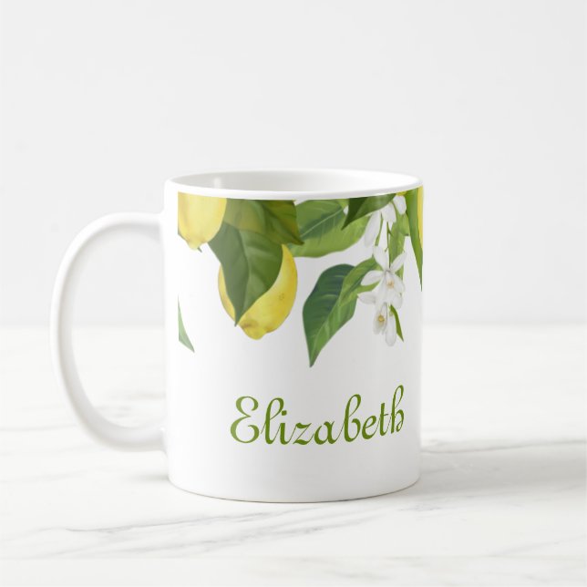 Personligens Gult Citrus Watercolor Lemons Kaffemugg (Vänster)